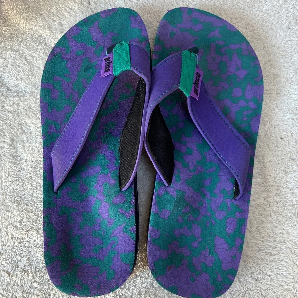 Vintage Prince Mens Flip Flops Size 11? Purple Teal Athletic Thong Sandals Foam
